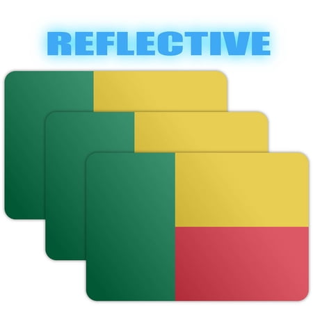 (x3) 3M Reflective Benin Flag Stickers | Versatile & High Quality Safety Decals | Flag of Benin Sticker Decals | Perfect for Hard hats, laptops, bikes, toolboxes and more!