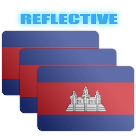 (x3) 3M Reflective Cambodia Flag Stickers | Versatile & High Quality Safety Decals | Flag of Cambodia Sticker Decals | Perfect for Hard hats, laptops, bikes, toolboxes and more!