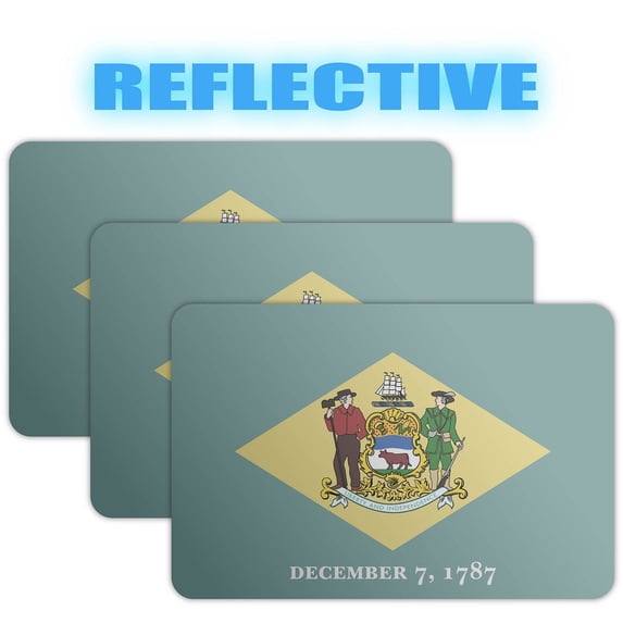 (x3) 3M Reflective Delaware Flag Stickers | Versatile & High Quality Safety Decals | Flag of Delaware Sticker Decals | Perfect for Hard hats, laptops, bikes, toolboxes and more!