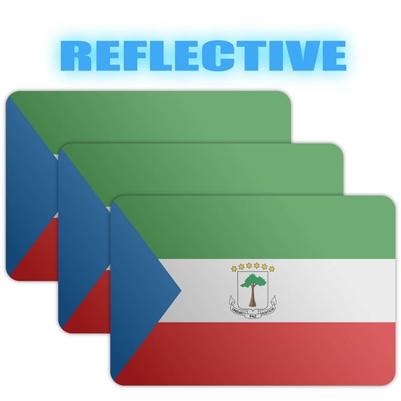 (x3) 3M Reflective Equatorial Guinea Flag Stickers | Versatile & High Quality Safety Decals | Flag of Equatorial Guinea Sticker Decals | Perfect for Hard hats, laptops, bikes, toolboxes and more!