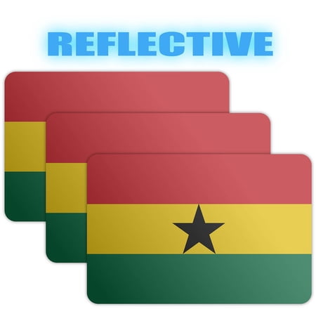 (x3) 3M Reflective Ghana Flag Stickers | Versatile & High Quality Safety Decals | Flag of Ghana Sticker Decals | Perfect for Hard hats, laptops, bikes, toolboxes and more!
