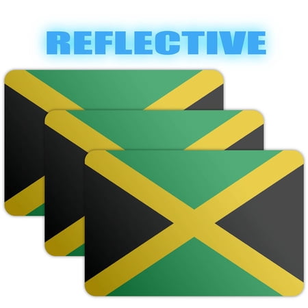 (x3) 3M Reflective Jamaica Flag Stickers | Versatile & High Quality Safety Decals | Flag of Jamaica Sticker Decals | Perfect for Hard hats, laptops, bikes, toolboxes and more!