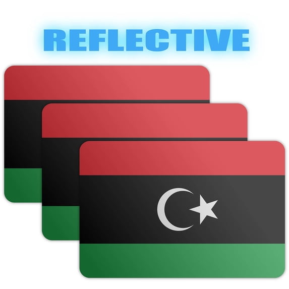 (x3) 3M Reflective Libya Flag Stickers | Versatile & High Quality Safety Decals | Flag of Libya Sticker Decals | Perfect for Hard hats, laptops, bikes, toolboxes and more!
