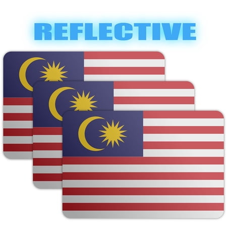 (x3) 3M Reflective Malaysia Flag Stickers | Versatile & High Quality Safety Decals | Flag of Malaysia Sticker Decals | Perfect for Hard hats, laptops, bikes, toolboxes and more!