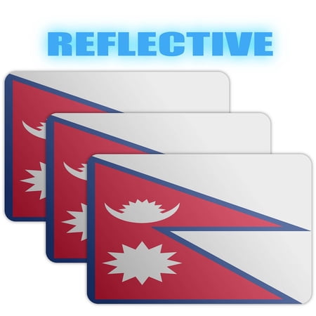(x3) 3M Reflective Nepal Flag Stickers | Versatile & High Quality Safety Decals | Flag of Nepal Sticker Decals | Perfect for Hard hats, laptops, bikes, toolboxes and more!