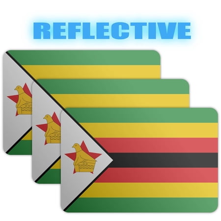 (x3) 3M Reflective Zimbabwe Flag Stickers | Versatile & High Quality Safety Decals | Flag of Zimbabwe Sticker Decals | Perfect for Hard hats, laptops, bikes, toolboxes and more!