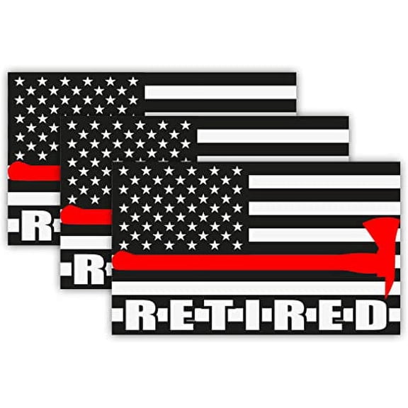 (x3) 3M Thin Red Line Axe Design Retired Firefighter American Flag Hard Hat Stickers | USA Black Ops Decals | Locker Toolbox Helmet Vehicle window Phone. (Non-Reflective, 1" x 2")