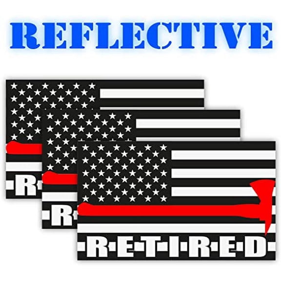 (x3) 3M Thin Red Line Axe Design Retired Firefighter American Flag Hard Hat Stickers | USA Black Ops Decals | Locker Toolbox Helmet Vehicle window Phone. (Reflective, 1" x 2")