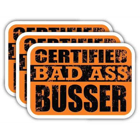 (x3) Certiefied Bad Ass Busser Stickers | Cool Funny Occupation Job Career Gift Idea | 3M Sticker Vinyl Decal for Laptops, Hard Hats, Windows, Cars