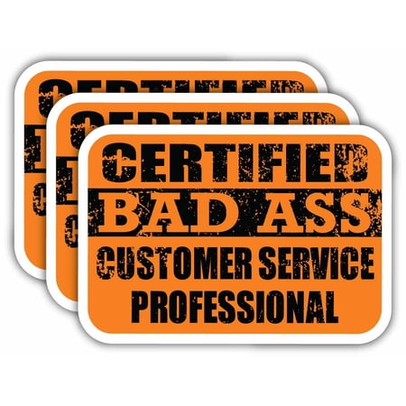 (x3) Certiefied Bad Ass Customer Service Professional Stickers | Cool Funny Occupation Job Career Gift Idea | 3M Sticker Vinyl Decal for Laptops, Hard Hats, Windows, Cars