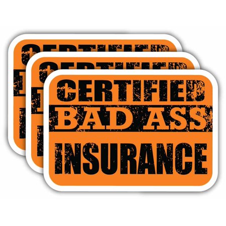 (x3) Certiefied Bad Ass Insurance Stickers | Cool Funny Occupation Job Career Gift Idea | 3M Sticker Vinyl Decal for Laptops, Hard Hats, Windows, Cars