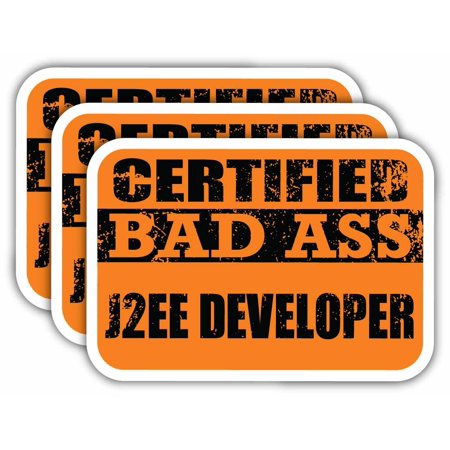 (x3) Certiefied Bad Ass J2Ee Developer Stickers | Cool Funny Occupation Job Career Gift Idea | 3M Sticker Vinyl Decal for Laptops, Hard Hats, Windows, Cars