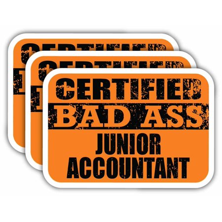 (x3) Certiefied Bad Ass Junior Accountant Stickers | Cool Funny Occupation Job Career Gift Idea | 3M Sticker Vinyl Decal for Laptops, Hard Hats, Windows, Cars
