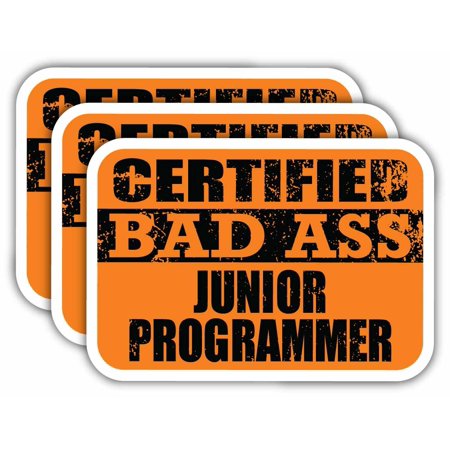 (x3) Certiefied Bad Ass Junior Programmer Stickers | Cool Funny Occupation Job Career Gift Idea | 3M Sticker Vinyl Decal for Laptops, Hard Hats, Windows, Cars