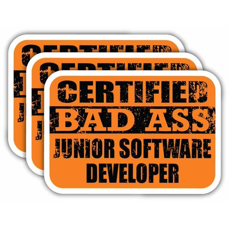 (x3) Certiefied Bad Ass Junior Software Developer Stickers | Cool Funny Occupation Job Career Gift Idea | 3M Sticker Vinyl Decal for Laptops, Hard Hats, Windows, Cars