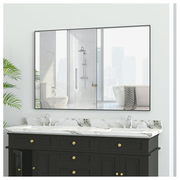 "x32" Oversized Modern Rectangle Bathroom Mirror with Balck Frame Decorative Large Wall Mirrors for Bathroom Living Room Bedroom Vertical or Horizontal Wall Mounted mirror with Aluminum Frame