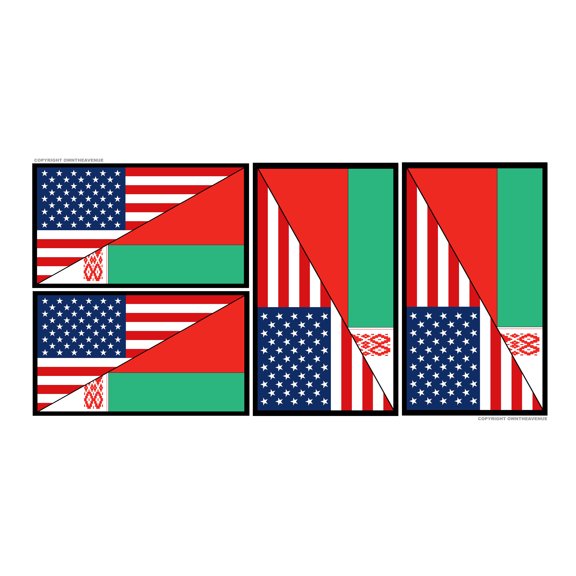 x4 Belarus USA World American Flag Country Vinyl Sticker Decals - 2" & 4" Inches