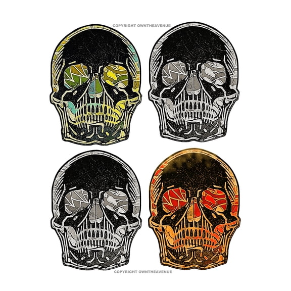 x4 / Four Pack - Biker Skull Floral Rugged Vintage Style Vinyl Sticker Decals 3" Each