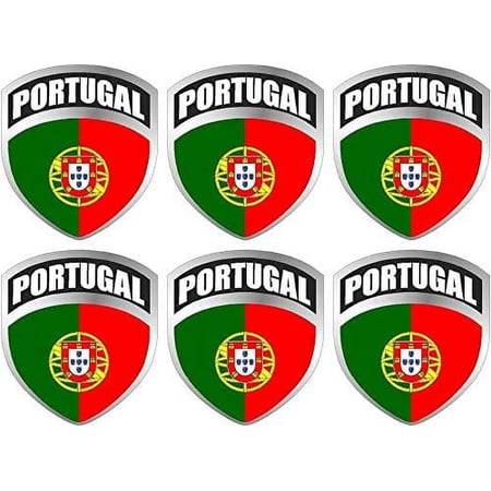 (x6) 2" Portugal Portuguese Flag Shield Decal Badge Vinyl Hard hat 3M Reflective sticker