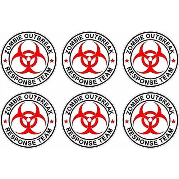 (x6) 2" x 2" Zombie Response Unit Decal Vinyl Wheel Center Cap 3M Reflective sticker White