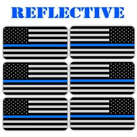 (x6) 3M REFLECTIVE Stealthy Flag Hard Hat Stickers | Black Ops Decals | Tactical Gear Survival Labels | USA Flags Toolbox Helmet Old Glory (US Flag Thin Blue Line Flag)