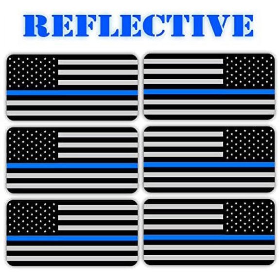 (x6) 3M REFLECTIVE Stealthy Flag Hard Hat Stickers | Black Ops Decals | Tactical Gear Survival Labels | USA Flags Toolbox Helmet Old Glory (US Flag Thin Blue Line Flag)