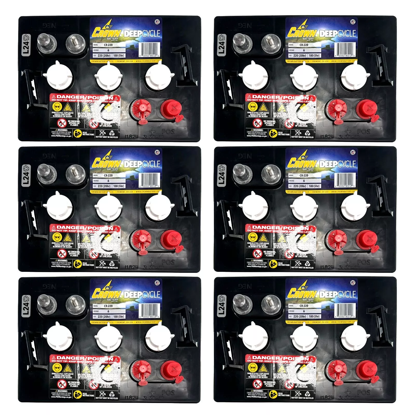 x6 | Crown CR-220 6 Volt 220Ah Deep Cycle Battery Replaces Trojan