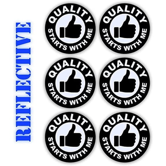 (x6) Reflective Quality Starts with Me Black | Helmet Decal | Toolbox | Lunch Box | Hard Hat Sticker Decal Label | Water bottle Sticker | 2 inches Each