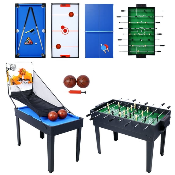 xCloud 5-in-1 Multi-Game Table - Billiards, Push Hockey, Foosball, Ping Pong, and Basketball black/blue