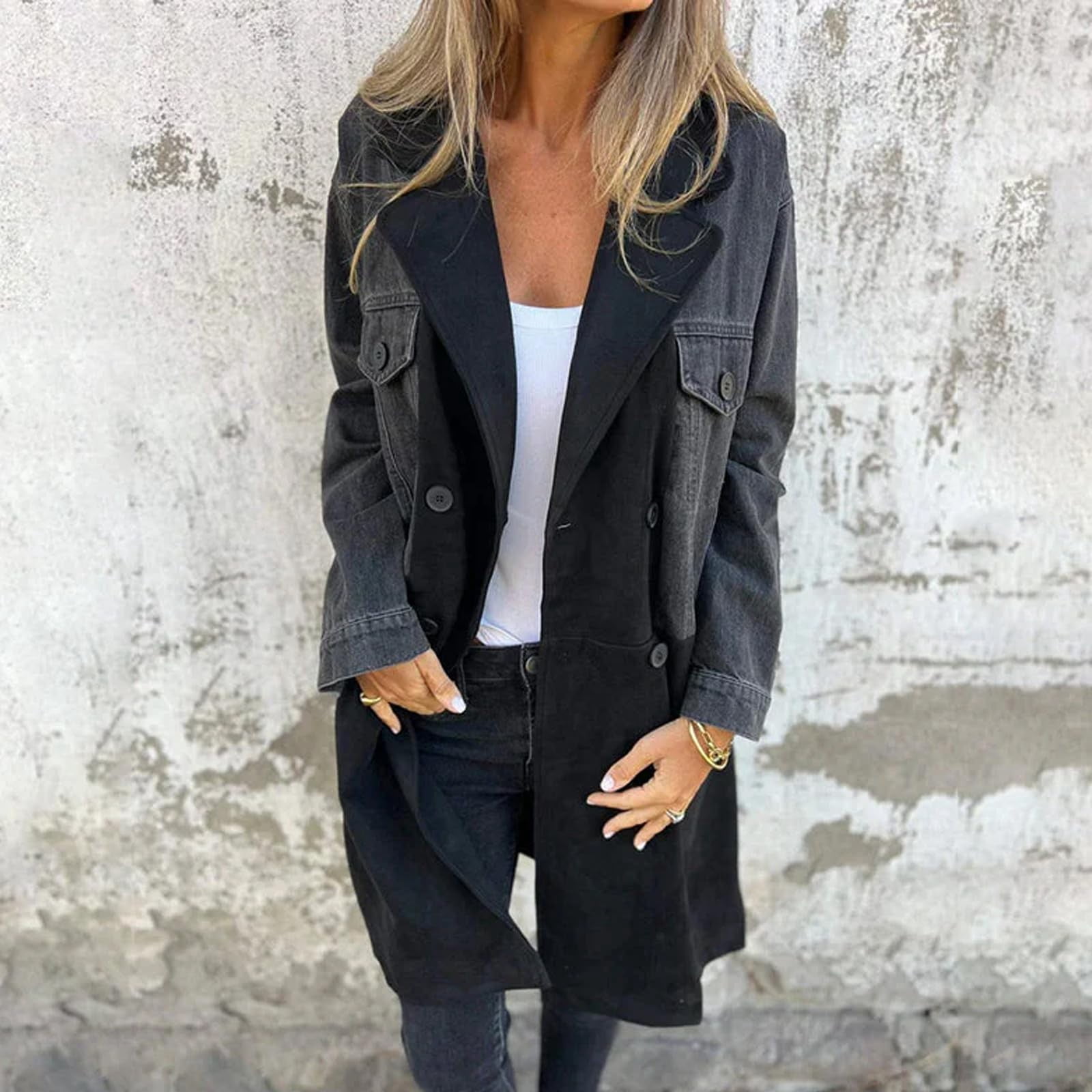Block Design Jacket xIANGYUN Jean Jacket for Women Trendy Oversized Jean Jacket Denim ...