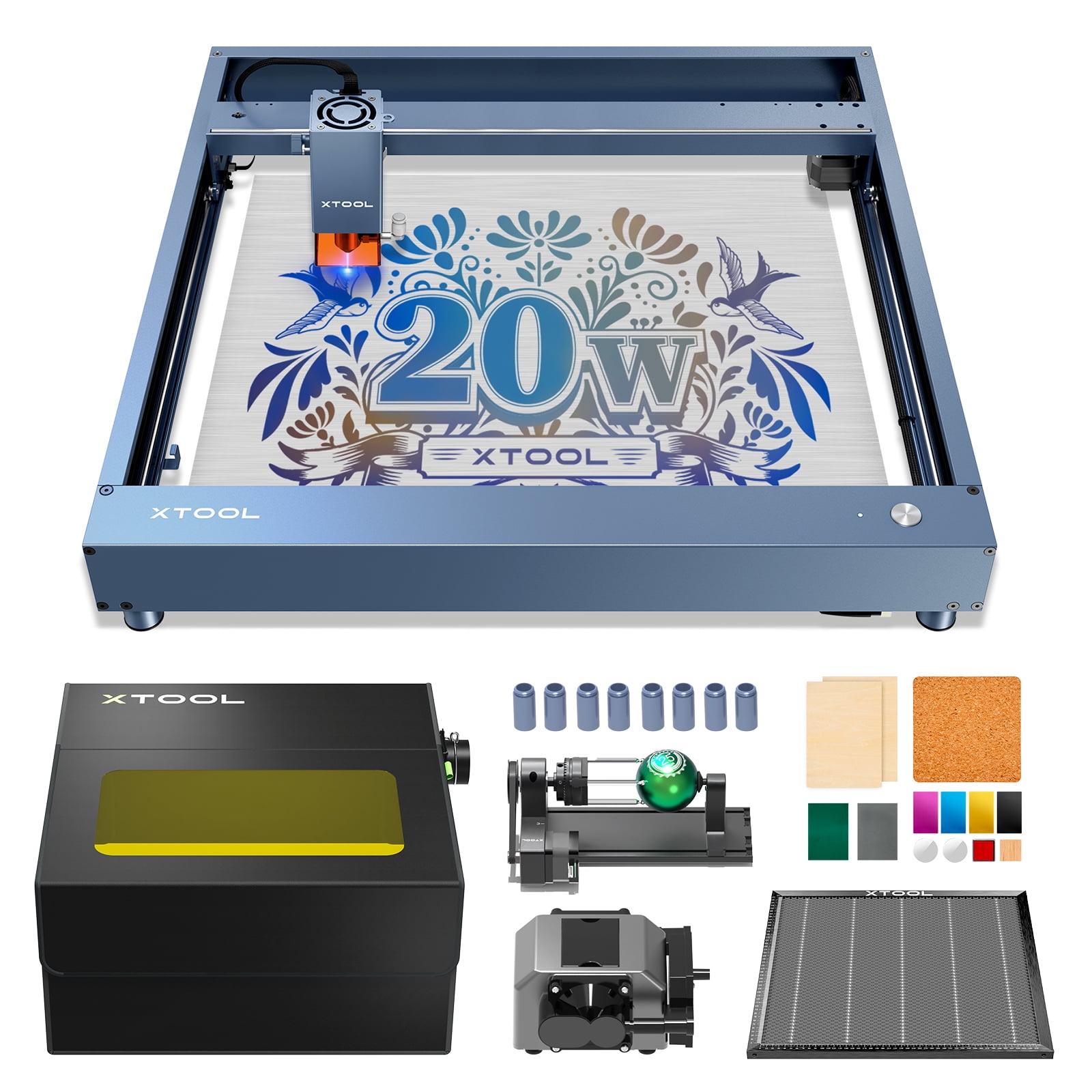 xTool D1 Pro 20W Laser Engraver Deluxe Bundle, with RA2 Pro Rotary,  Foldable Enclosure, Airflow Adjustable Air Assist, Honeycomb 