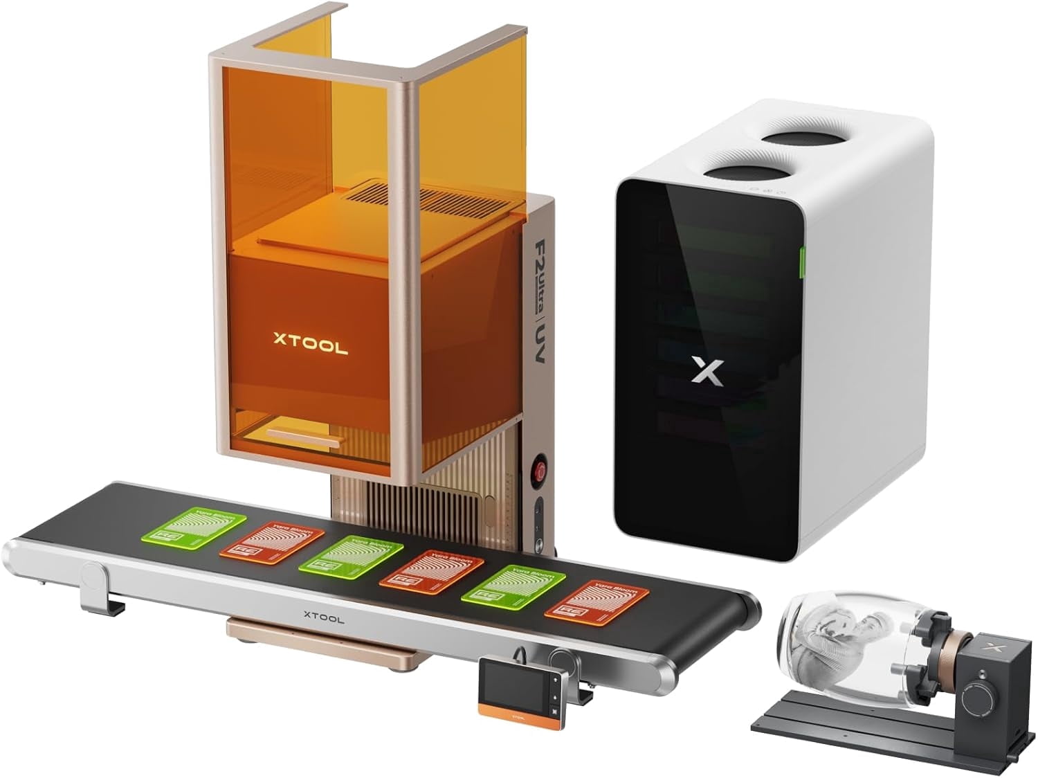 xTool F2 Ultra UV Laser Engraver Deluxe Bundle, 5W UV Laser Engrvaer with Conveyor, RA3, AP2 Purifier, 3D Inner and Fine Glass Engraving, Dual 48MP Cameras, 15,000 mm/s High Speed