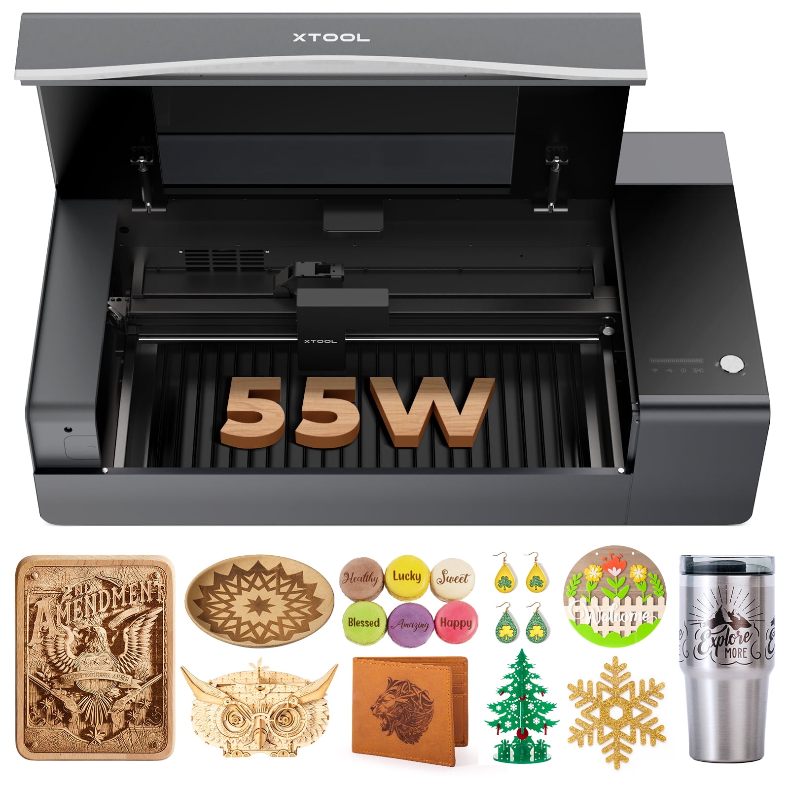 xTool D1 Pro 60W Updated Laser Engraver and Cutter, 10W Output Power 0.06mm Ultra-Fine Compressed Spot High Accuracy Laser Cutting Engraving Machine