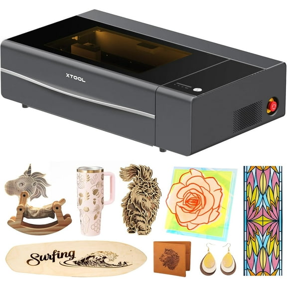 xTool P2S 55W CO2 Laser Cutter, Smart Desktop CO2 Laser Engraver and Cutter Machine, Dual Smart 16MP Cameras, 3D Curved Cylinder Engraving, Create with Wood and Metal Acrylic Glass Fabric Leather