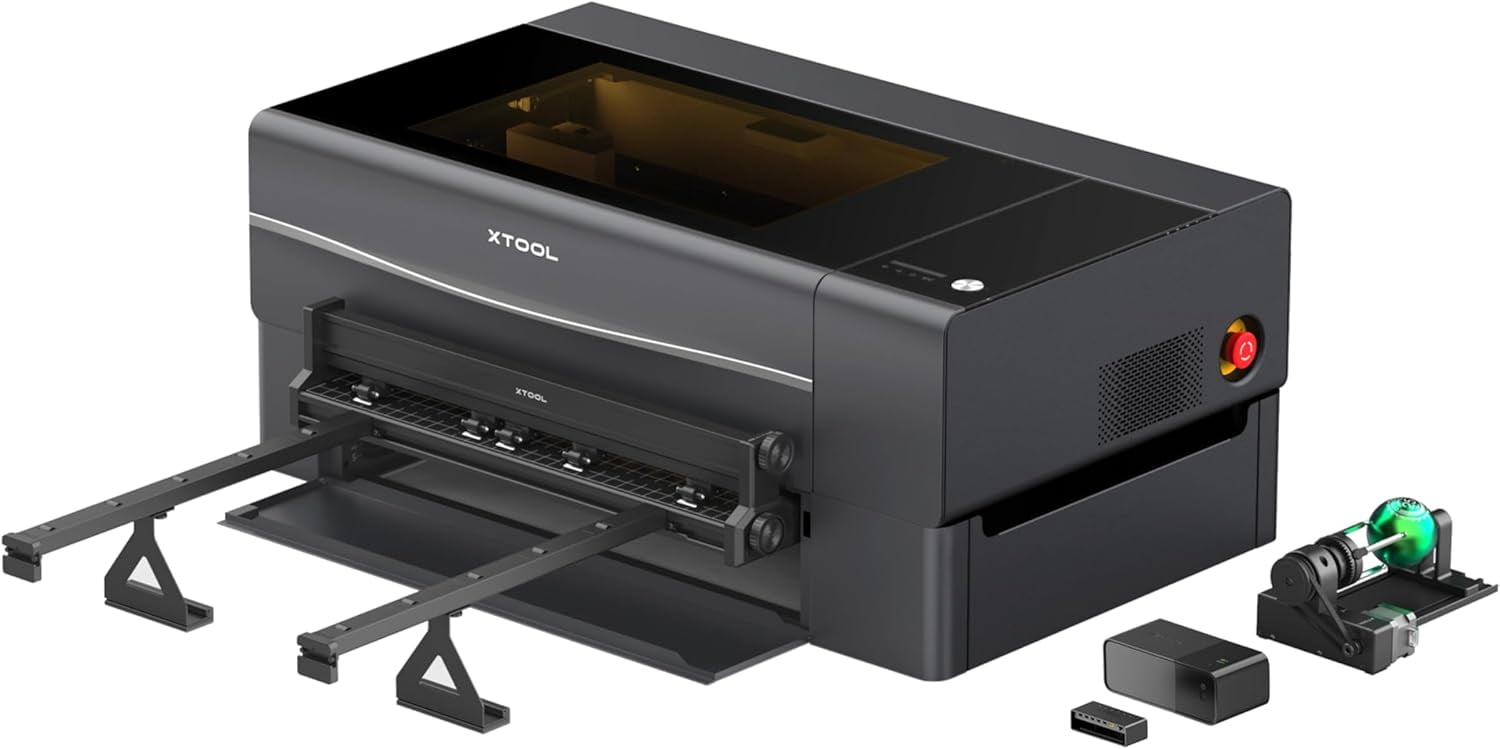 xTool P2S 55W CO2 Laser Cutter Versatile Bundle, with Riser Base, Conveyor Feeder, RA2 Pro Rotary, Dual Smart 16MP Cameras, Curved Surface Engraving, Smart Desktop CO2 Laser Engraver Machine