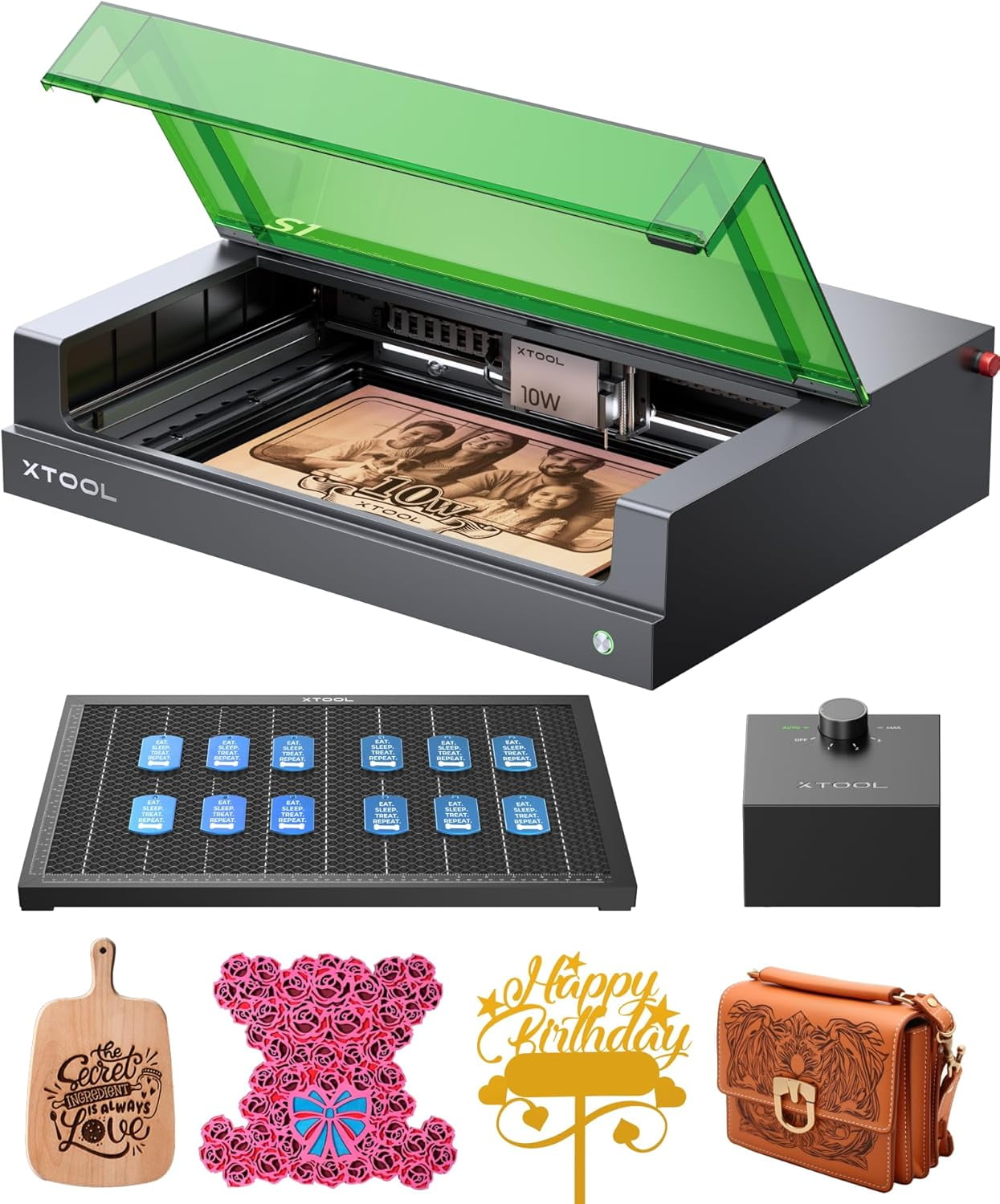 xTool S1 10W Laser Engraver and Cutter Machine, 23.93" x 15.16" Bed Size, Beginner-friendly, Class 1 Safety Laser Engravering Machine for Wood and Metal, Acrylic - Basic Bundle