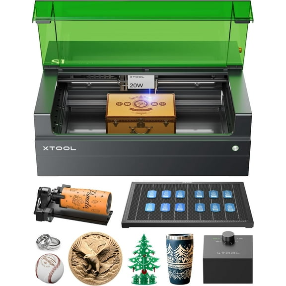 xTool S1 20W Laser Engraver, 600mm/s Speed Laser Engravering Machine, 23.93" x 15.16" Bed Size, Class 1 Laser Cutter and Engraver Machine for Wood and Metal, Acrylic, etc, Rotary Bundle