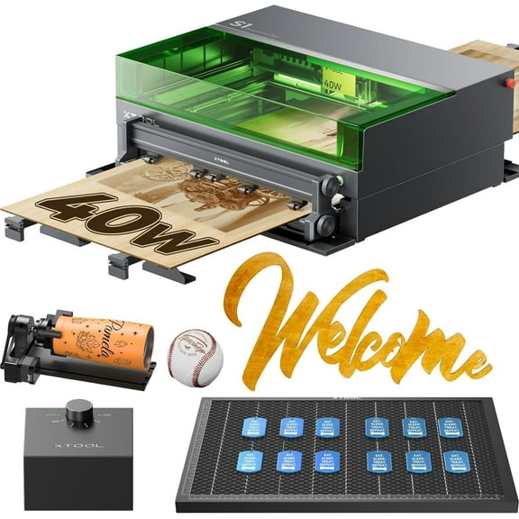 xTool S1 40W Laser Cutter and Engraver Machine, with Auto Conveyor Feeder, 118'' Long Crafts, 600mm/s Speed, Laser Engraver for Tumblers Wood and Metal, Acrylic, etc, Deluxe Bundle