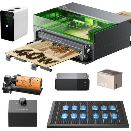 xTool S1 40W Laser Cutter and Engraver Machine, with Auto Conveyor Feeder, 118'' Long Crafts, 600mm/s Speed, Laser Engraver forWood and Metal, Acrylic, Deluxe Bundle +AP2 Smoke Purifier +1064nm IR
