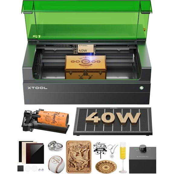 xTool S1 40W Laser Engraver, 600mm/s Speed Laser Engravering Machine, 23.93" x 15.16" Bed Size, Class 1 Laser Cutter and Engraver Machine for Wood and Metal, Acrylic, etc, Rotary Bundle