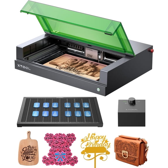 xTool S1 Laser Engraver with Air Assist & Honeycomb, 23.93" x 15.16" Bed Size, Desktop Laser Engraver Beginner-friendly, Class 1 Safety Laser Engravering Machine for Wood and Metal- Basic Bundle