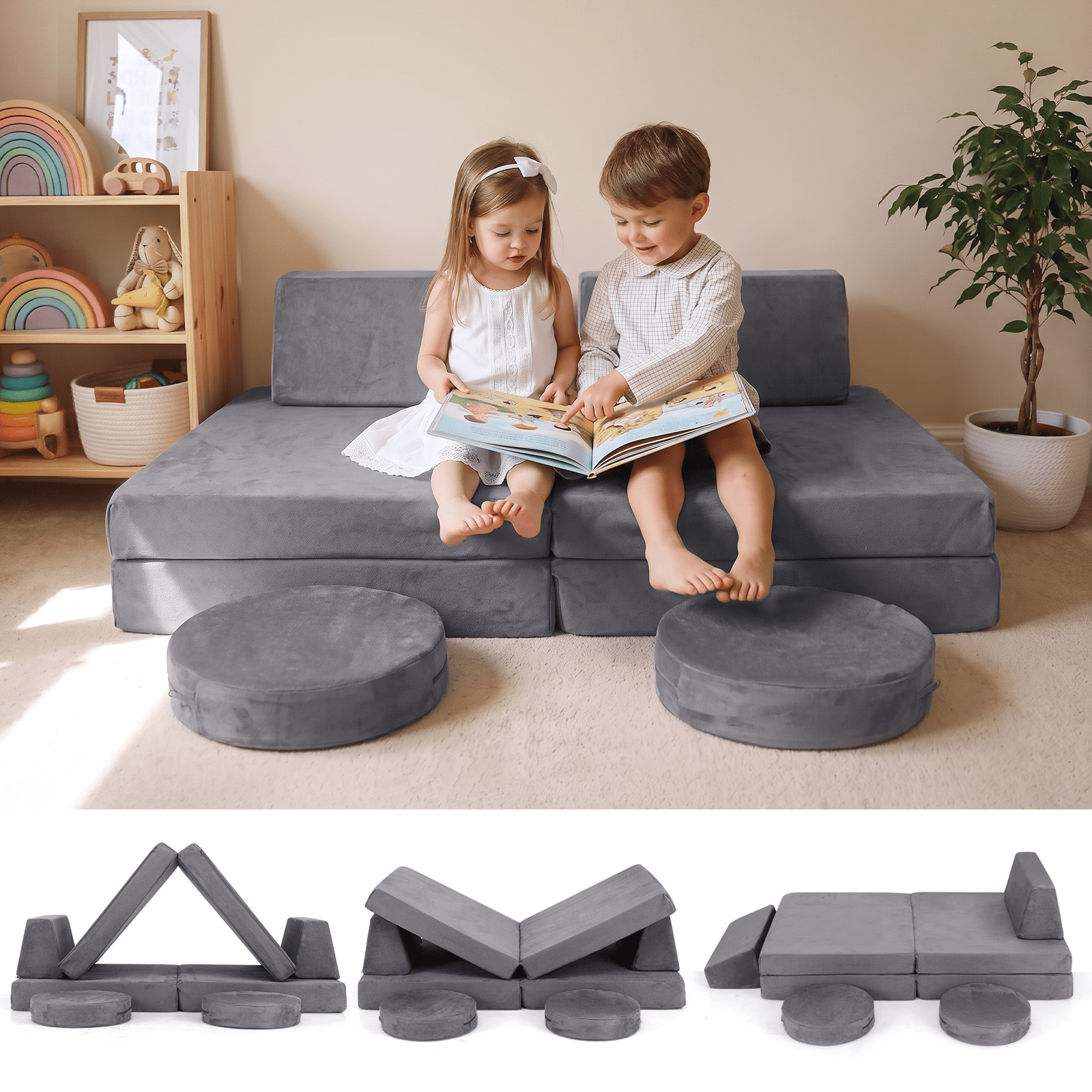 INFANS Modular Kids Play Couch, 6 Pieces