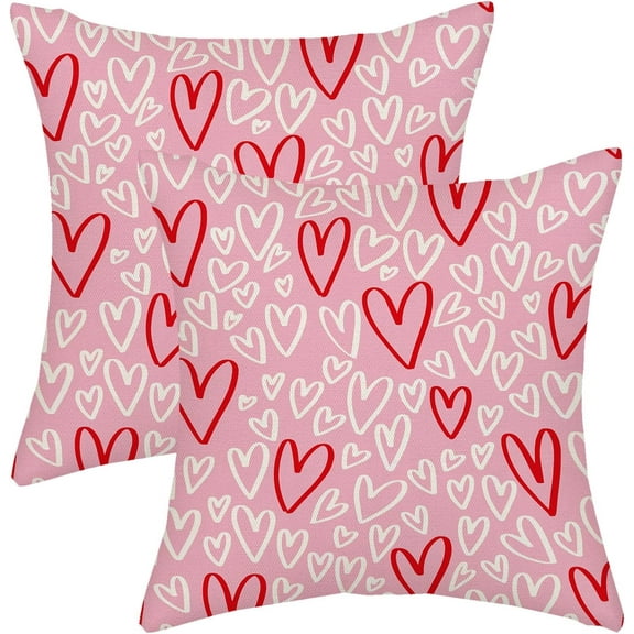 xanee Valentines Pillow Covers 18x18 Pink Red White Love Heart Decor Throw Pillows Case for Couch Valentine''s Day Anniversary Indoor Outdoor Decorative Cushion Case for Sofa Bed Decorations Set of 2