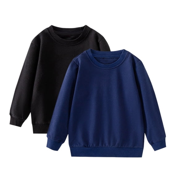 xaoyunyn 2-Pack Kids Long Sleeve Sweatshirt Spring Fall Casual Basic Crewneck Solid Color Pullover Tops