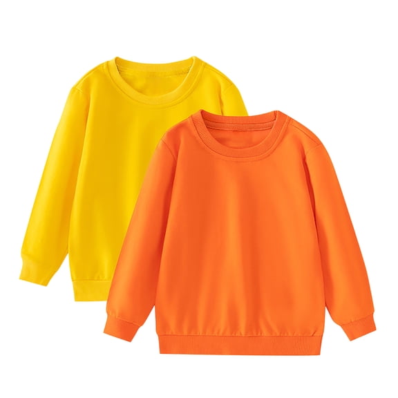xaoyunyn 2-Pack Kids Solid Color Sweatshirt Casual Loose Long Sleeve Round Neck Basic Pullover Tops