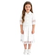thumbnail image 1 of xaoyunyn 2 Piece Hollow Out Outfit for Girls Summer Short Sleeve Button down Lapel Top Mid Long Dress Set, 1 of 6