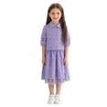 thumbnail image 1 of xaoyunyn 2 Piece Hollow Out Outfit for Girls Summer Short Sleeve Button down Lapel Top Mid Long Dress Set, 1 of 6