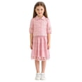 thumbnail image 1 of xaoyunyn 2 Piece Hollow Out Outfit for Girls Summer Short Sleeve Button down Lapel Top Mid Long Dress Set, 1 of 6
