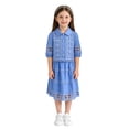 thumbnail image 1 of xaoyunyn 2 Piece Hollow Out Outfit for Girls Summer Short Sleeve Button down Lapel Top Mid Long Dress Set, 1 of 6