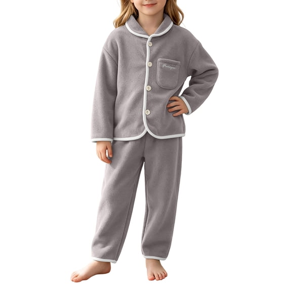 xaoyunyn 2 Piece Sleepwear Outfits for Girls Winter Warm Fleece Button Down Tops Long Pants Set 6M-14 Years
